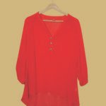 Bold Red High-Low Tunic Top with Front Buttons
