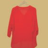 Bold Red High-Low Tunic Top with Front Buttons