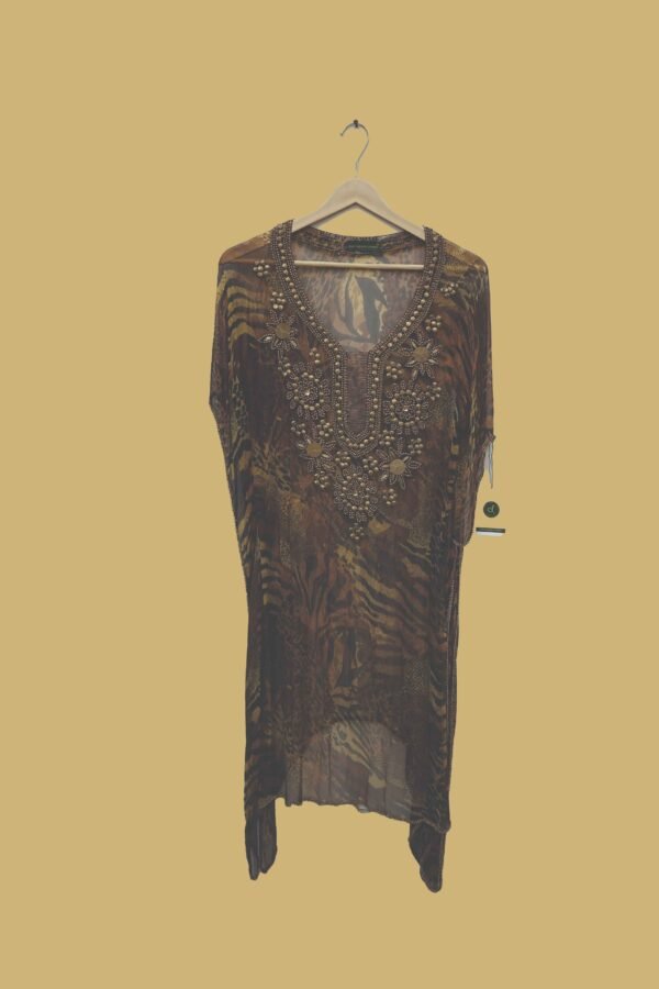Brown Animal Print Embellished Kaftan