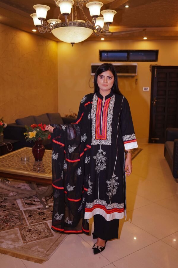 Classic Black Floral Embroidered Lawn Suit
