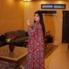 Contemporary Red & Teal Printed Coat Style Outfit