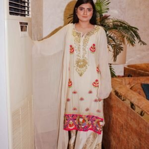Cream & Gold Embroidered Formal Suit