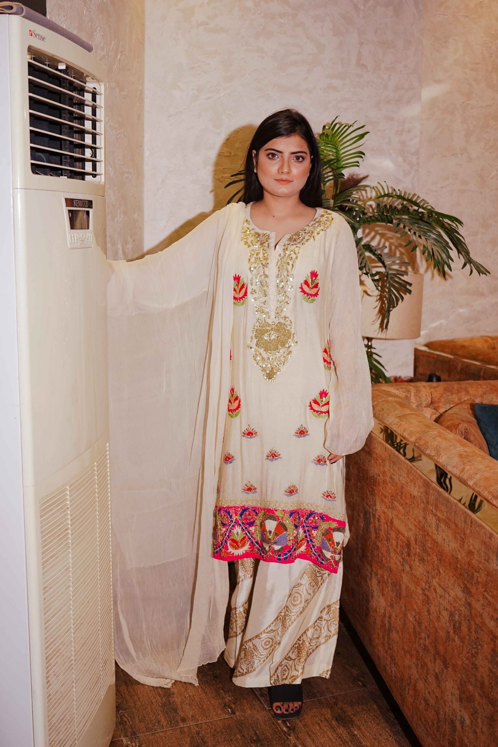 Cream & Gold Embroidered Formal Suit