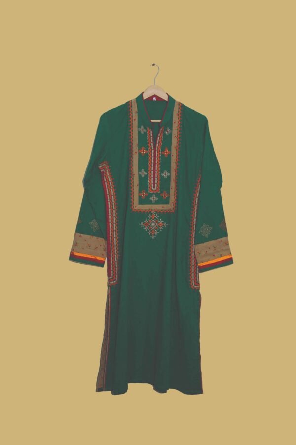 Dark Green Traditional Embroidered Kurti