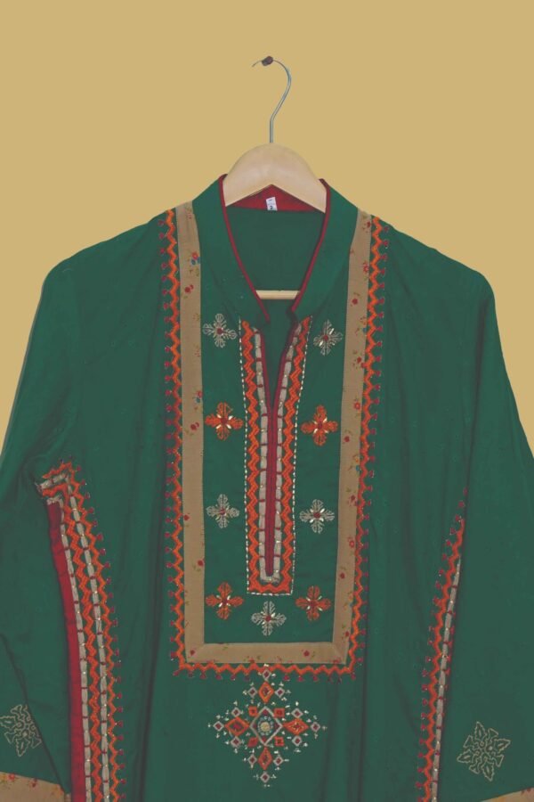 Dark Green Traditional Embroidered Kurti