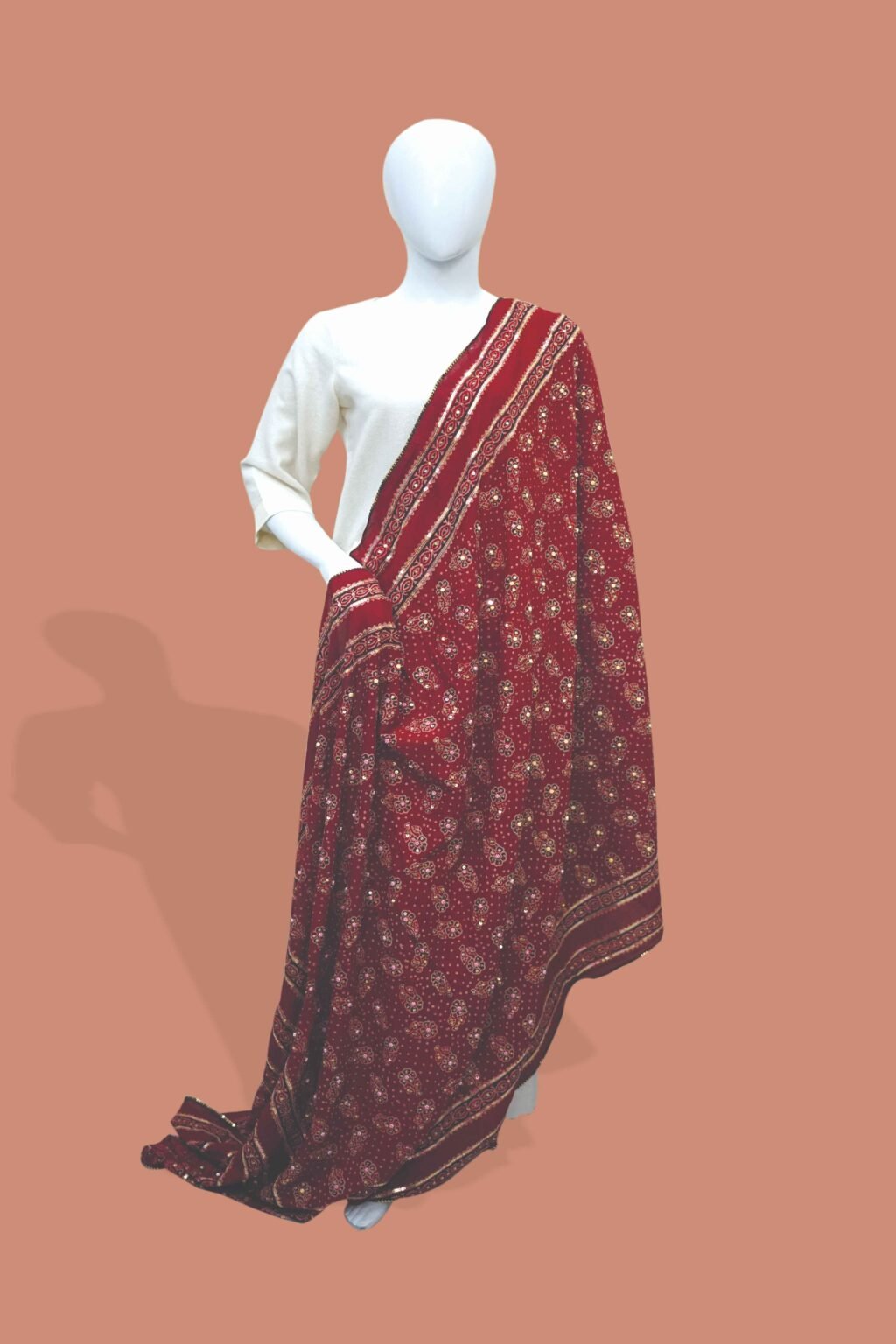 Deep Maroon Classic Print Shawl