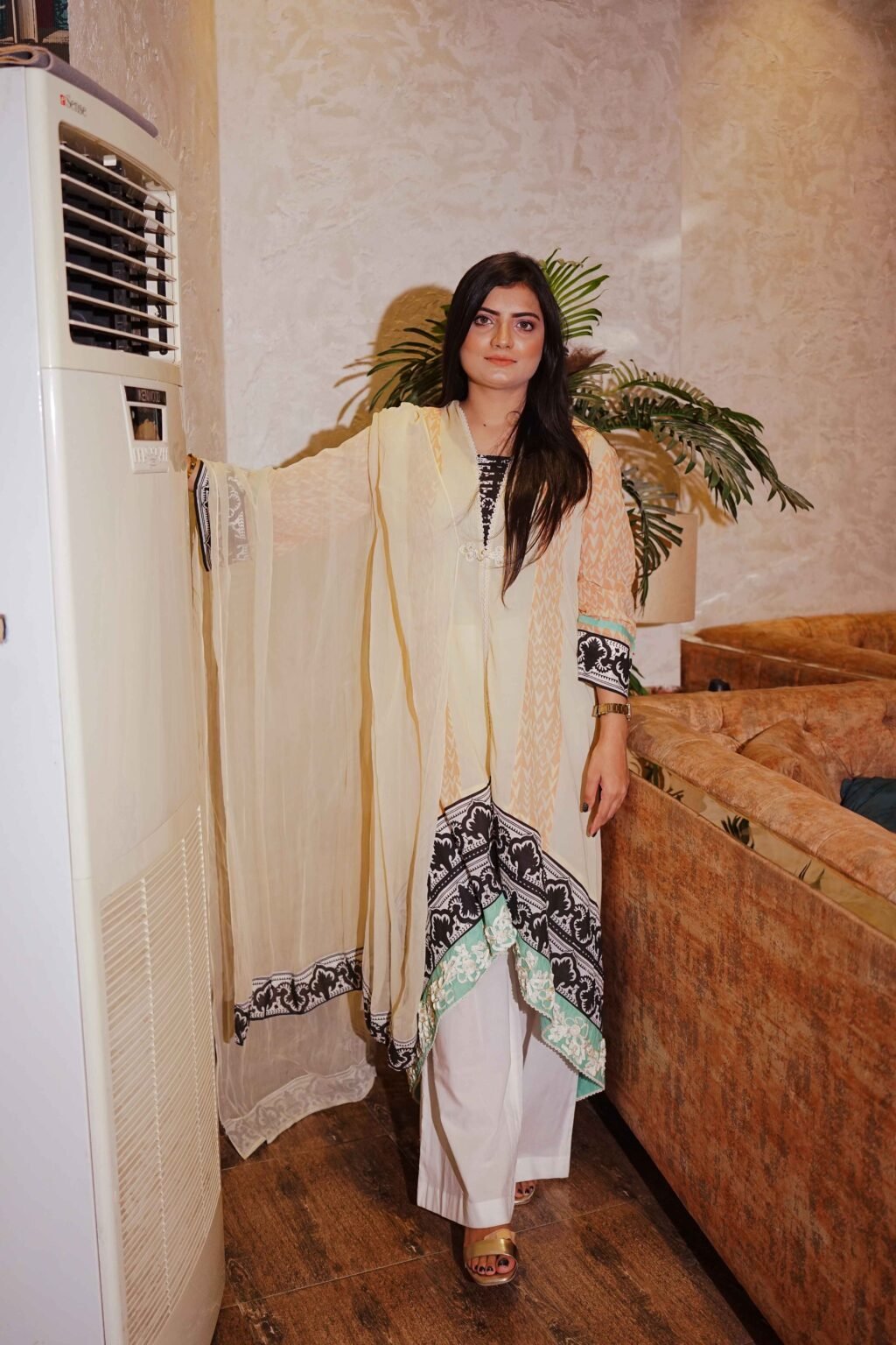 Elegant Beige & Black Printed Lawn Suit