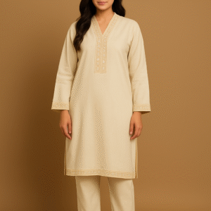 Elegant Beige Embroidered Suit