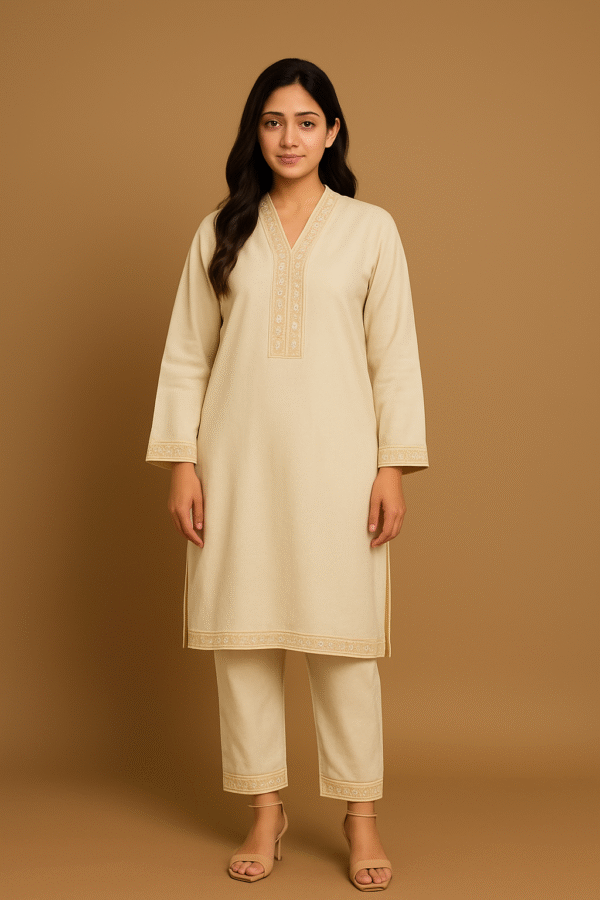 Elegant Beige Embroidered Suit