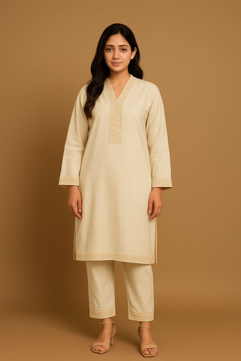 Elegant Beige Embroidered Suit