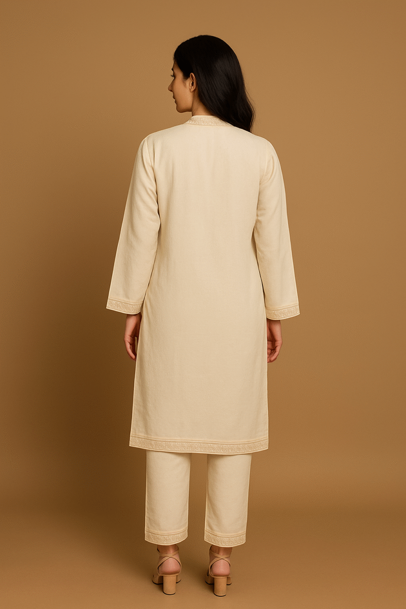 Elegant Beige Embroidered Suit