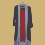 Elegant Black & Red Coat-Style Kurti with Printed Borders