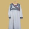 Elegant White Anarkali with Black Block Print & Red Piping