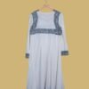 Elegant White Anarkali with Black Block Print & Red Piping