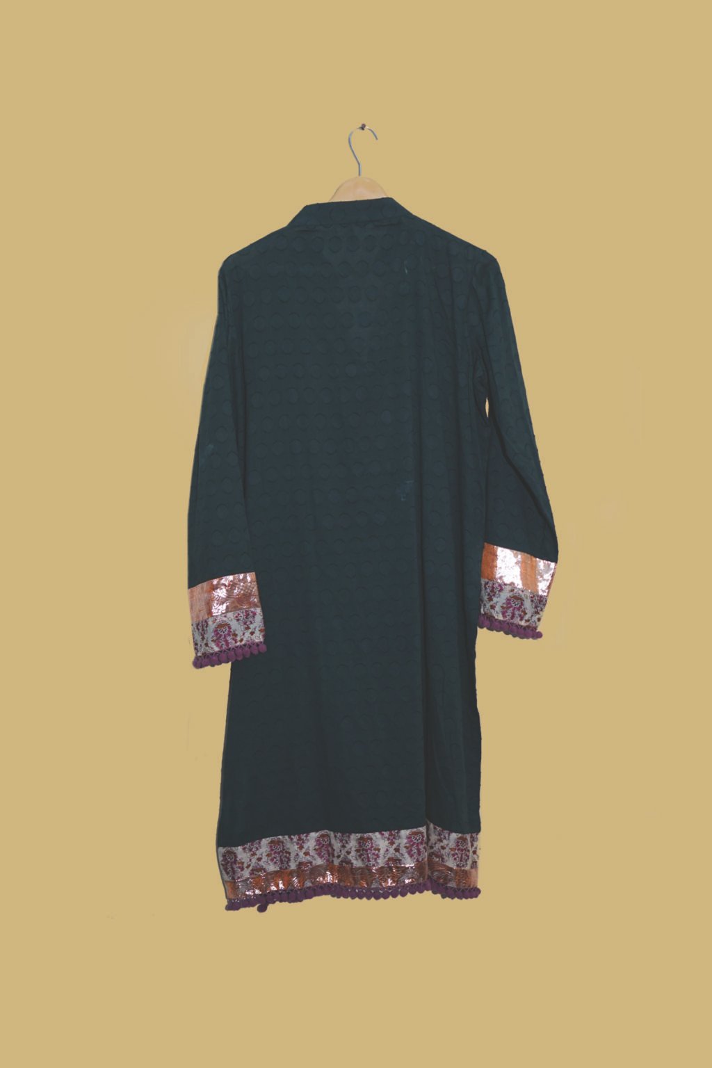 Embroidered Deep Green Kurti with Purple & Gold Handwork