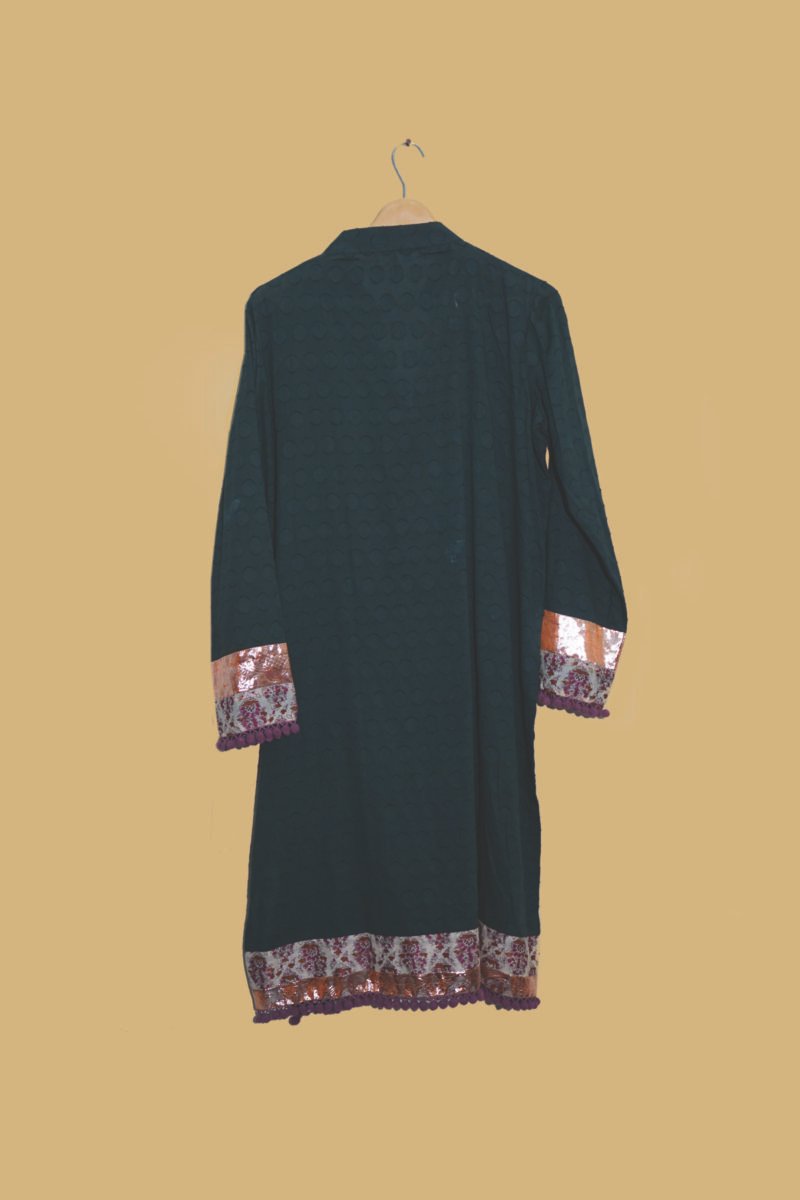 Embroidered Deep Green Kurti with Purple & Gold Handwork