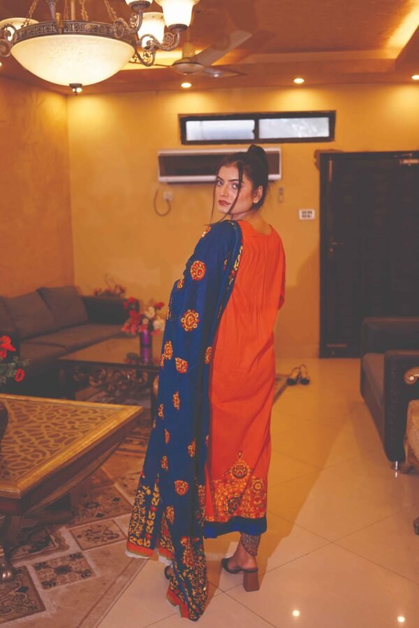 Embroidered Orange & Royal Blue Ethnic Set