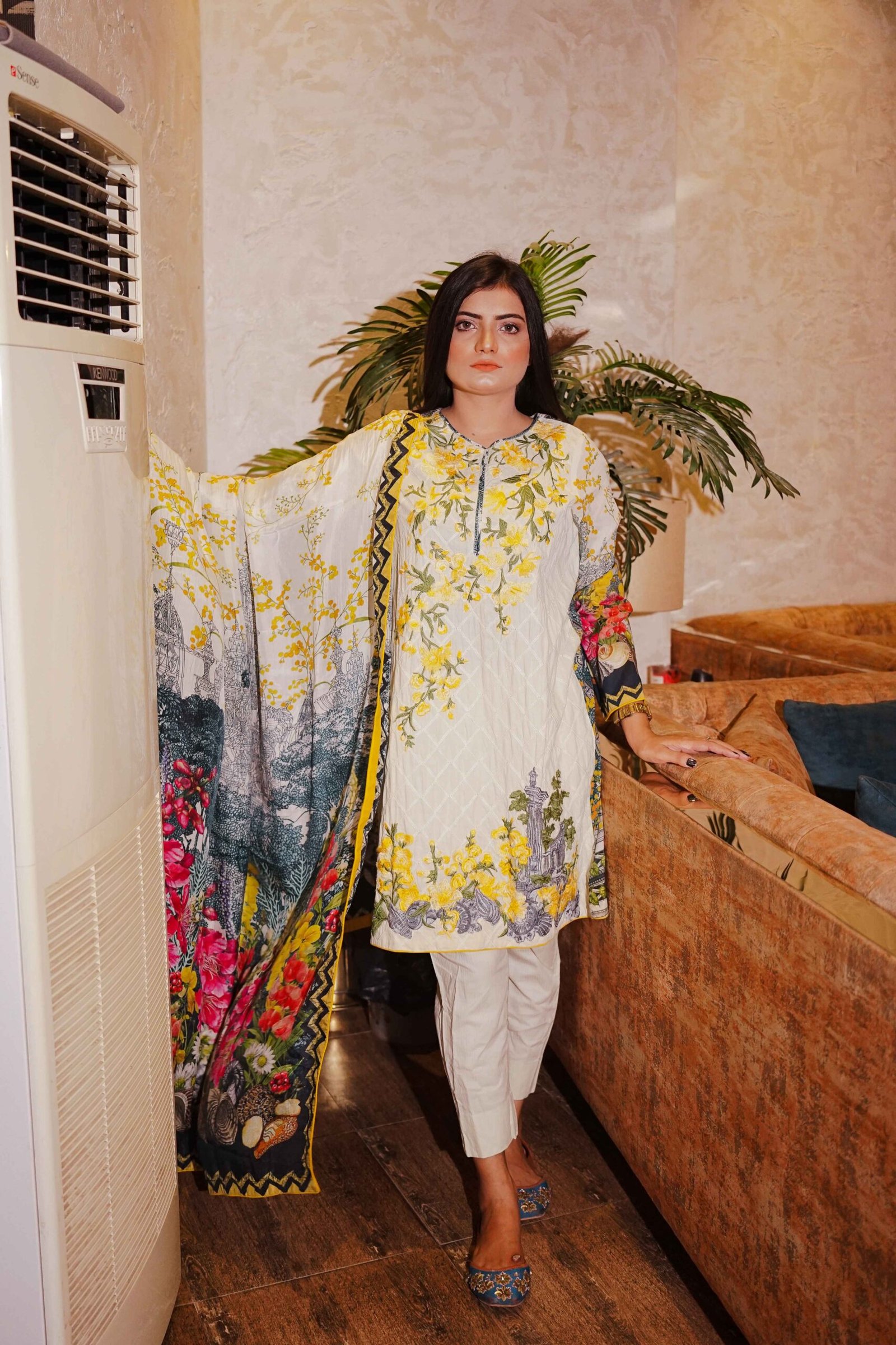 Floral Lemon White Summer Suit