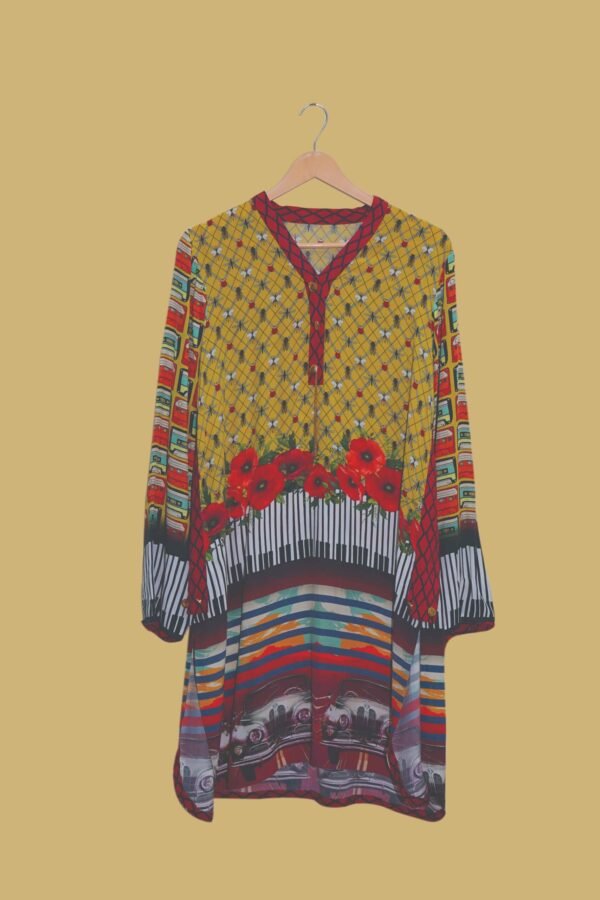 Fusion Print Kurti with Vintage Cars & Floral Touch