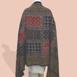 Heritage Flame – Royal Ajrak Shawl with Golden Detailing