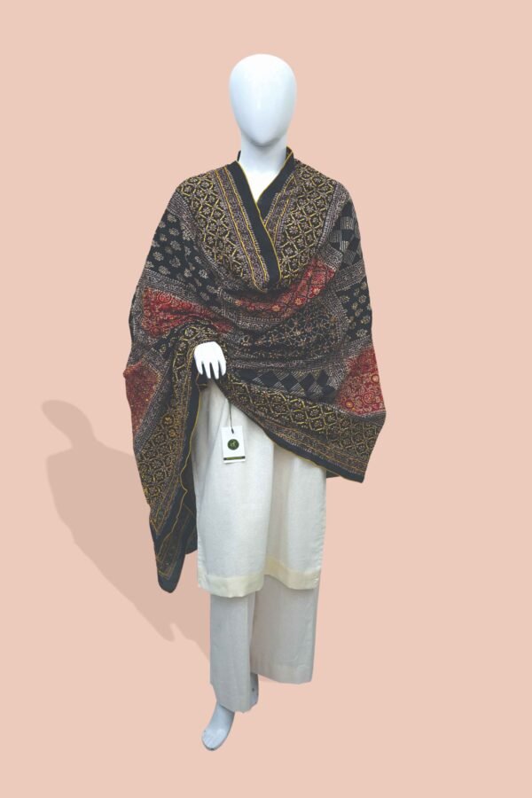 Heritage Flame – Royal Ajrak Shawl with Golden Detailing