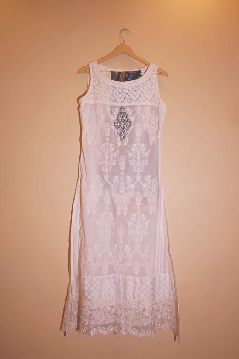 Ivory Muse Delicate White Net Embroidered Ensemble
