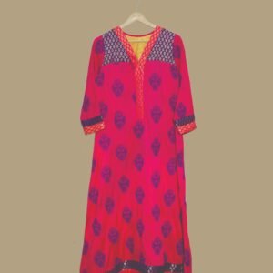 Magenta Printed Cotton Kurti with Contrasting Yoke