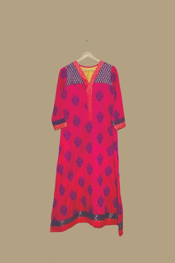 Magenta Printed Cotton Kurti with Contrasting Yoke