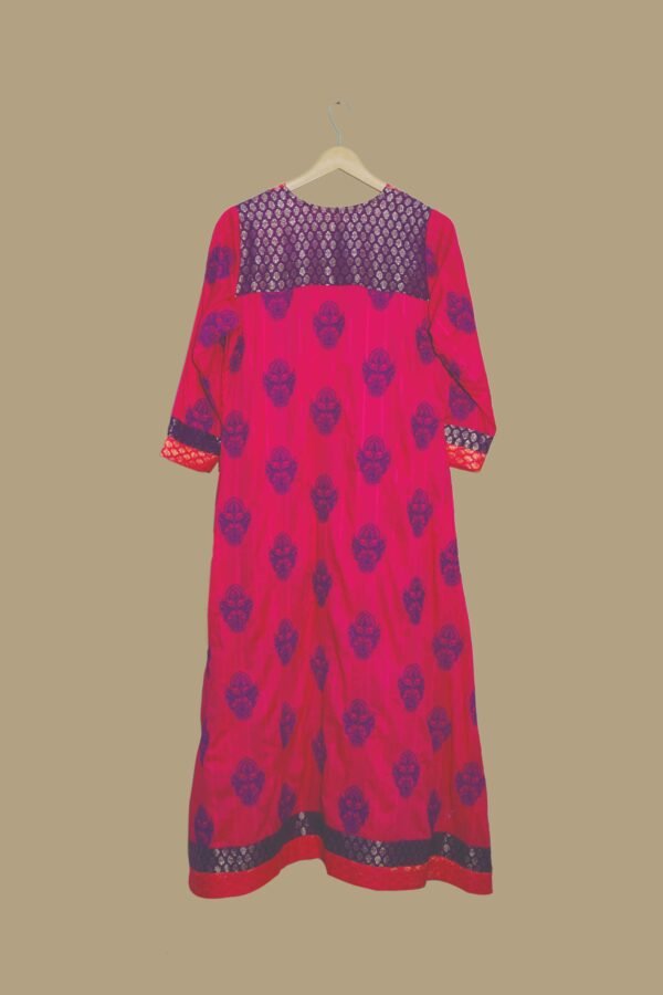 Magenta Printed Cotton Kurti with Contrasting Yoke