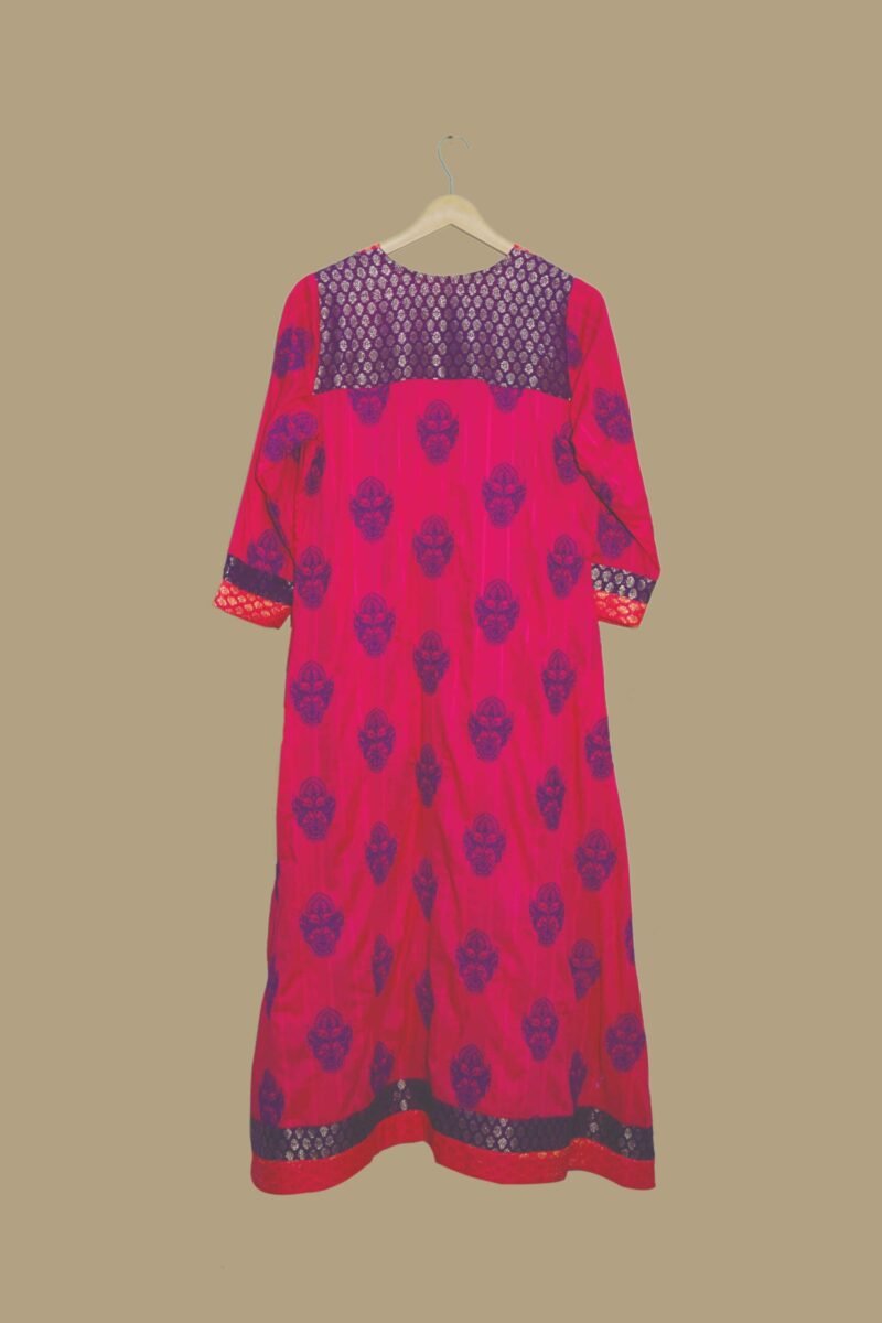 Magenta Printed Cotton Kurti with Contrasting Yoke