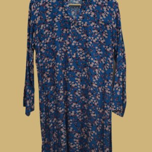Midnight Blossom Kurti – Deep Blue with Soft Floral Accents