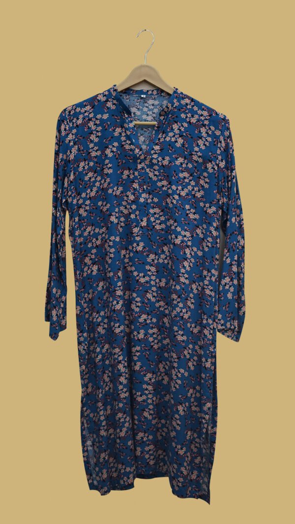 Midnight Blossom Kurti – Deep Blue with Soft Floral Accents