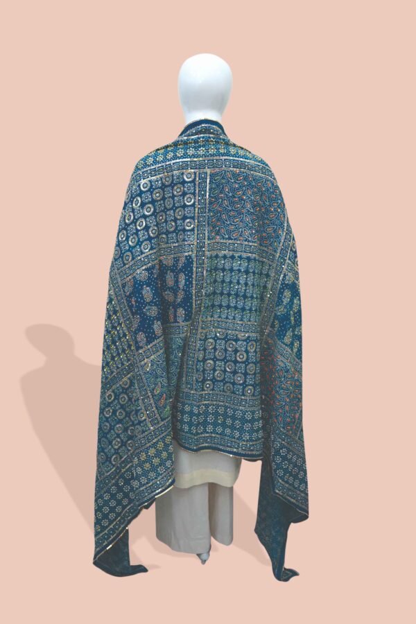 Midnight Blue Luxe Shawl with Intricate Pattern Detailing