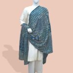 Midnight Blue Luxe Shawl with Intricate Pattern Detailing