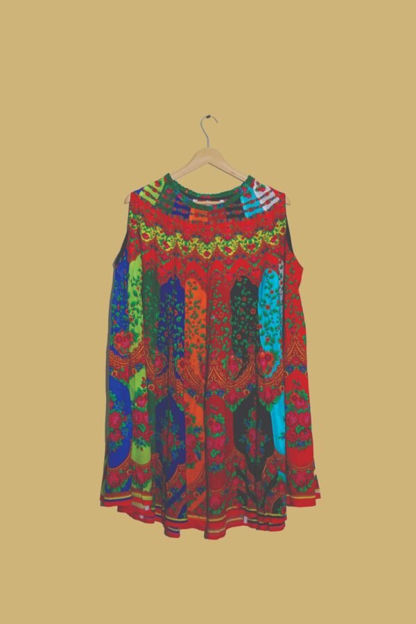 Multicolor Floral Printed Sleeveless Cotton Frock