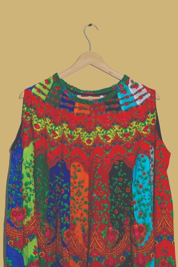 Multicolor Floral Printed Sleeveless Cotton Frock