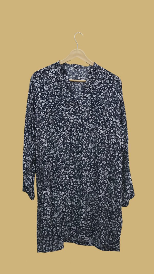 Navy Blue Kurti with White Floral Print – Classy & Comfortable