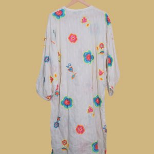 Off-White Kurti with Neon Multicolor Embroidered Floral Motifs