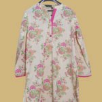 Off-White Kurti with Pink & Green Floral Print