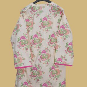 Off-White Kurti with Pink & Green Floral Print