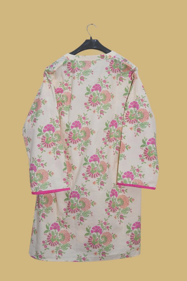 Off-White Kurti with Pink & Green Floral Print