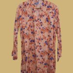 Peach Floral Kurti – A Splash of Red & Blue Blossoms