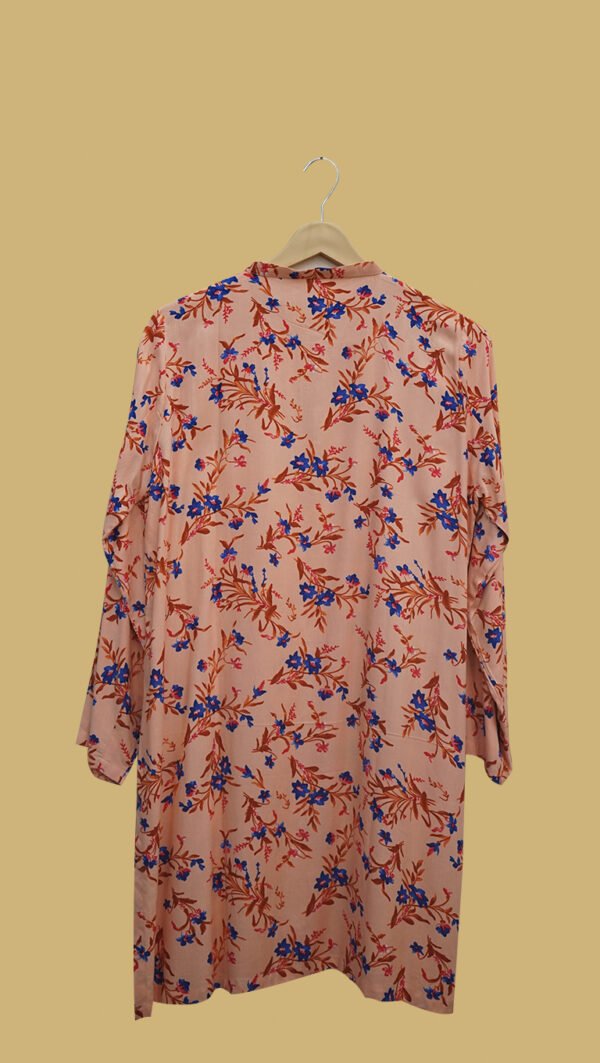 Peach Floral Kurti – A Splash of Red & Blue Blossoms