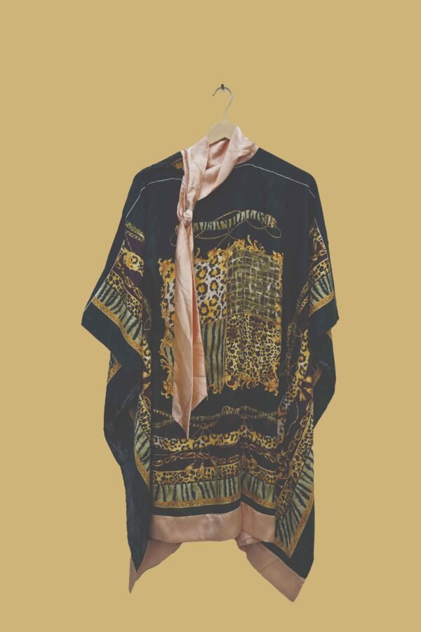 Premium Printed Satin Kaftan with Contrast Scarf