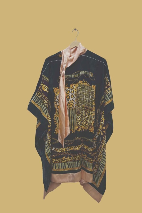 Premium Printed Satin Kaftan with Contrast Scarf
