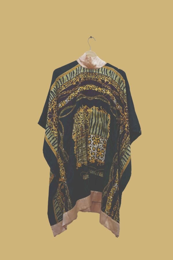 Premium Printed Satin Kaftan with Contrast Scarf