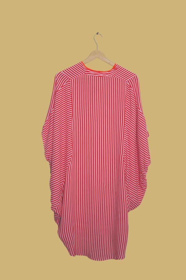 Red & White Vertical Striped Batwing Kaftan