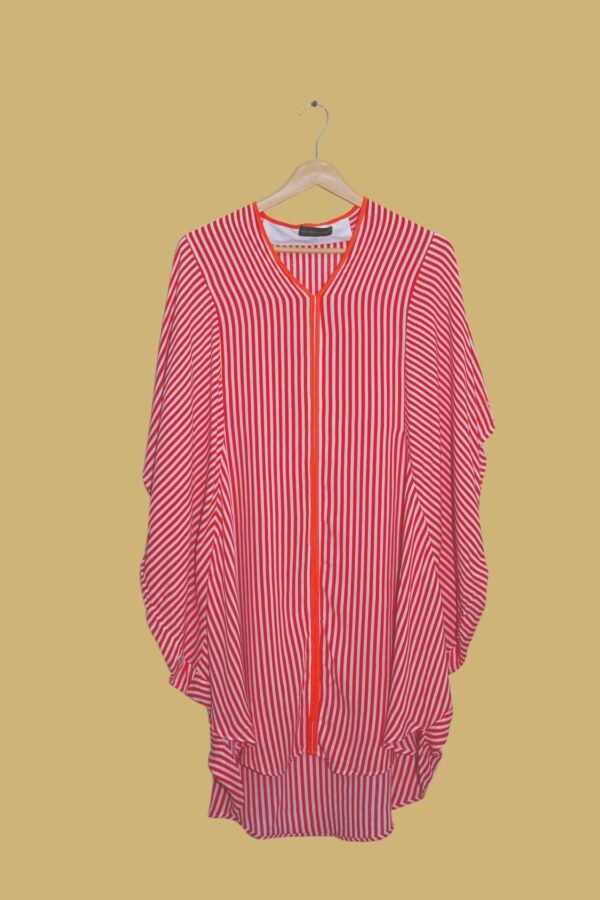 Red & White Vertical Striped Batwing Kaftan