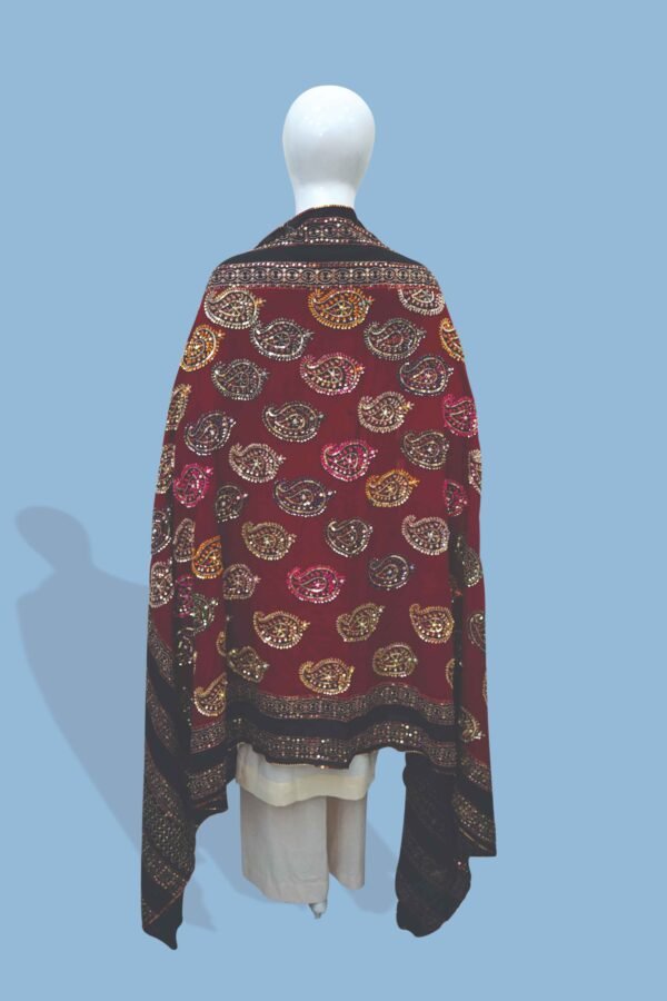 Regal Maroon Shawl with Embellished Paisley Motifs