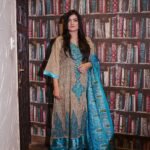 Royal Beige & Turquoise Printed Lawn Dress